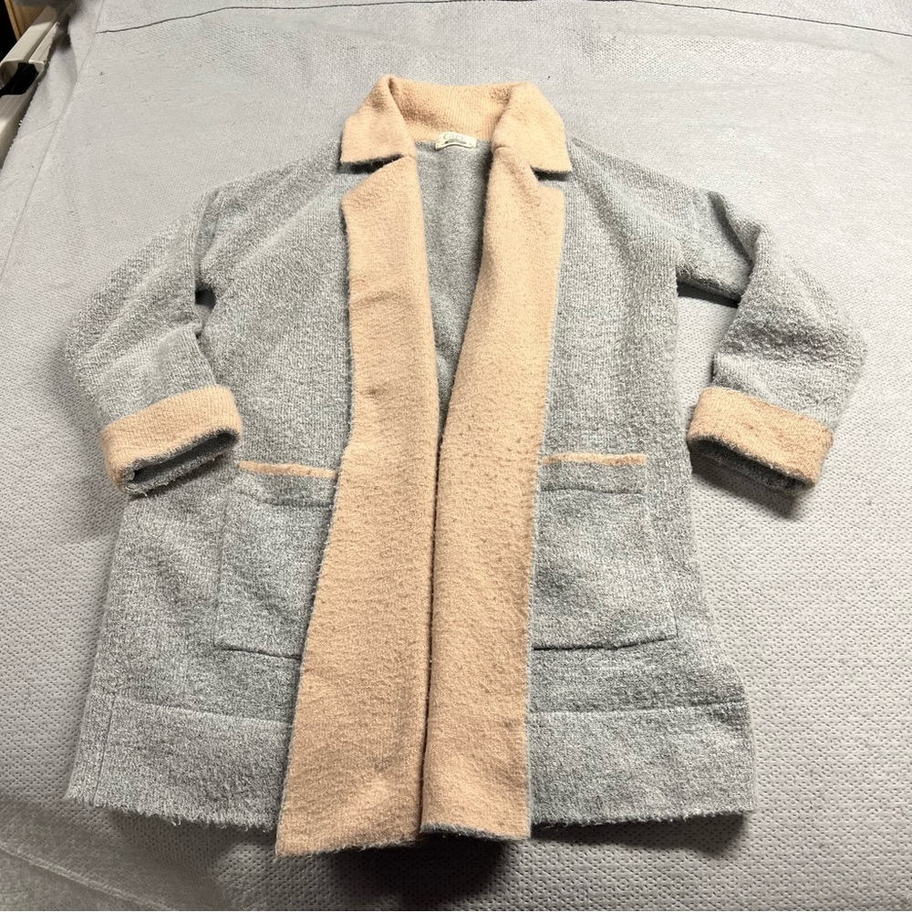⭐️Cage Grey & Pink Chunky Longline Collared Sweater Coat Coatigan Size Medium